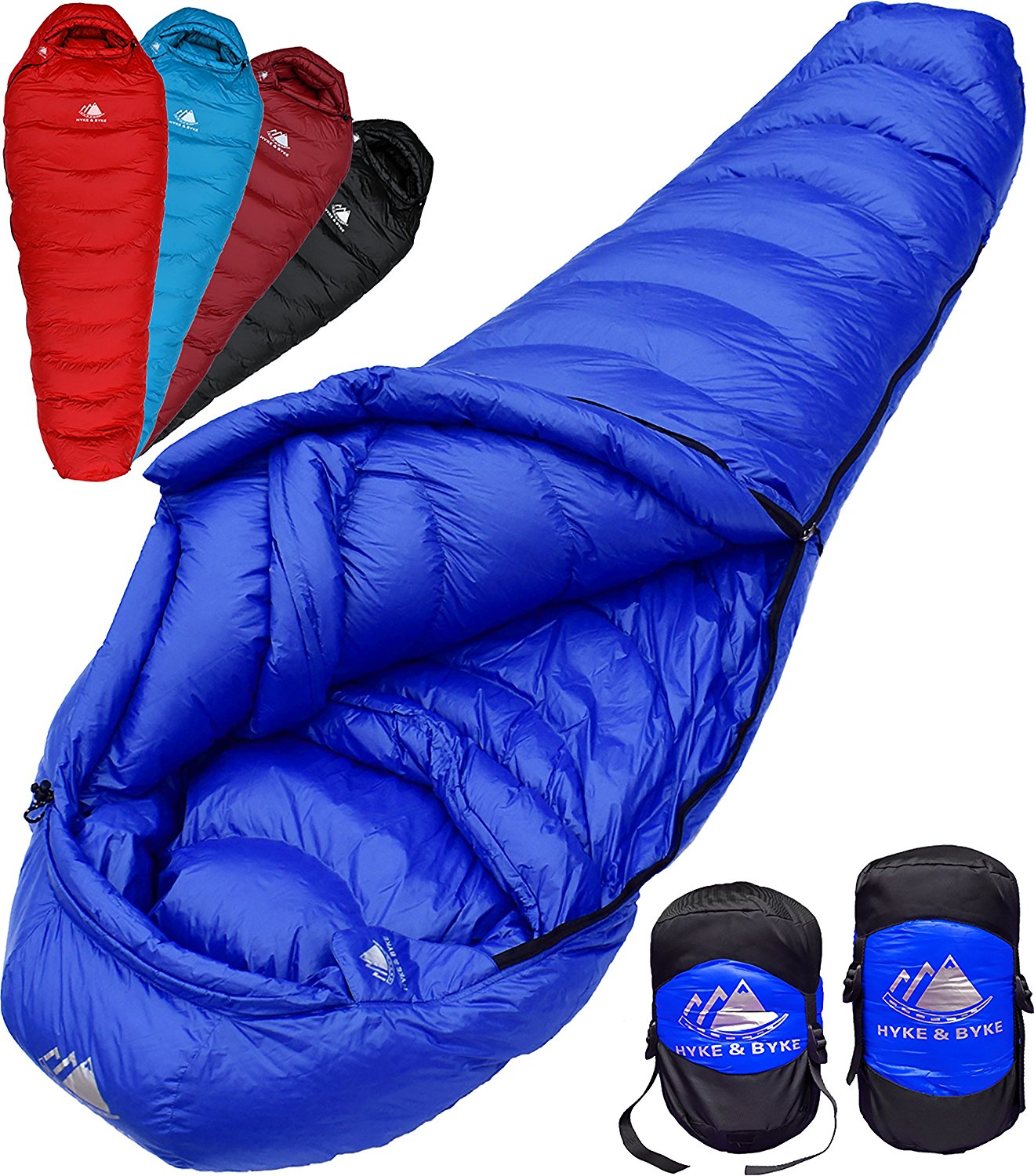 Hyke & Byke Down Sleeping Bag for Backpacking – Quandary 15 Degree F Ultralight, Ultra Compact Down Filled 3 Season Men’s and Women’s Lightweight Mummy Bags