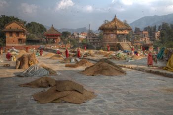 People drying crops in Bhaktapur