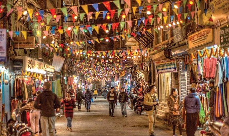 Tourist walking in Thamel and shopping