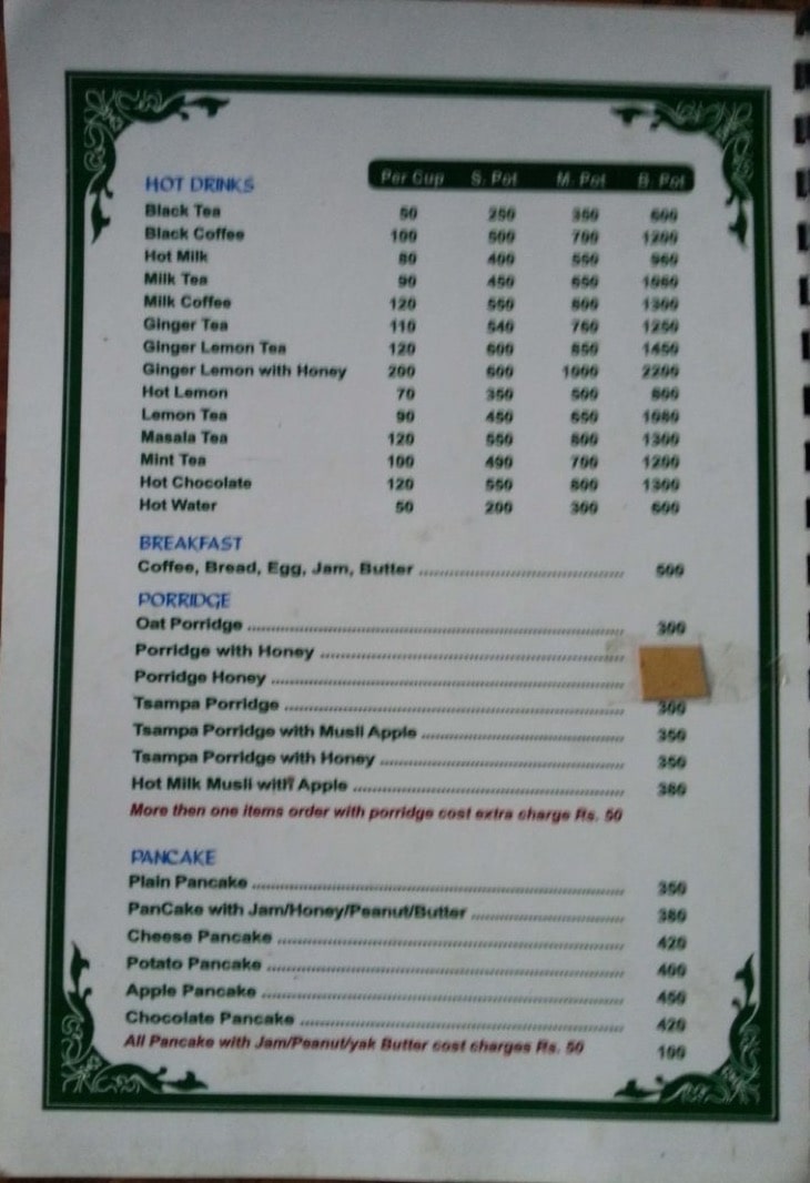 Hot Drink food menu langtang