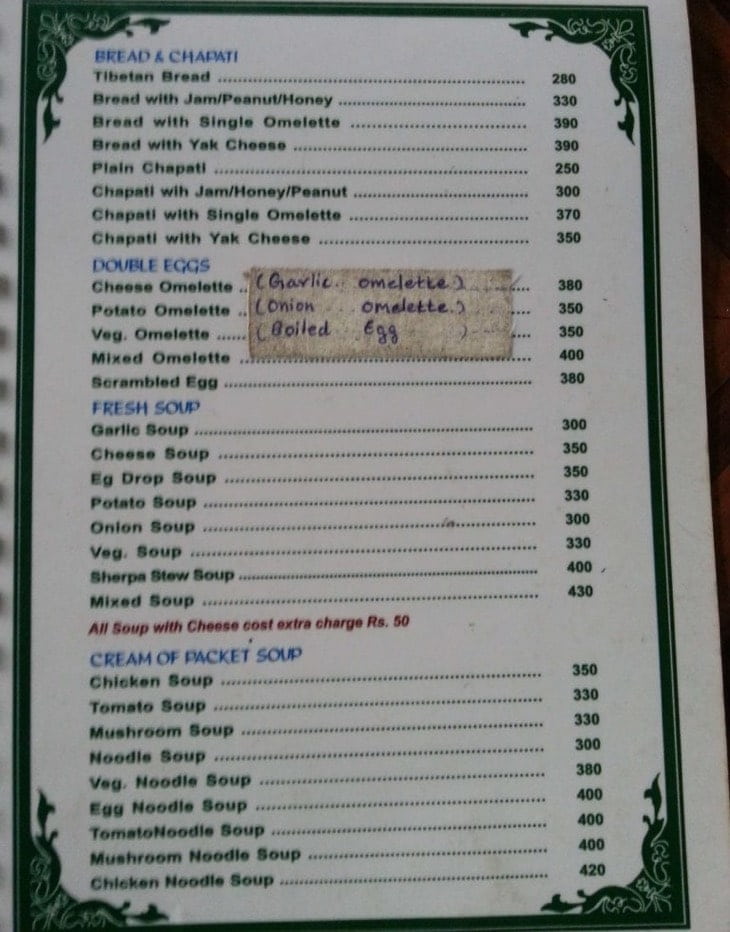 Langtang Breakfast food menu