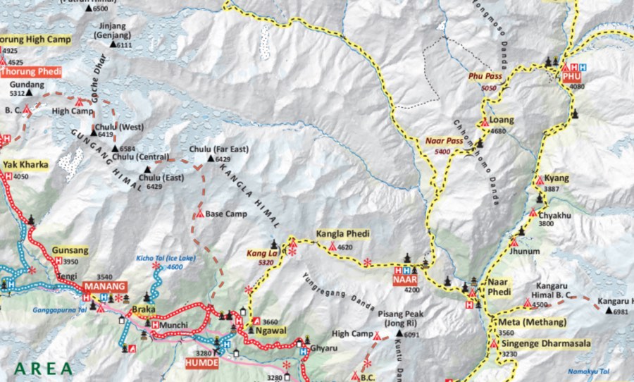 nar phu valley trek map