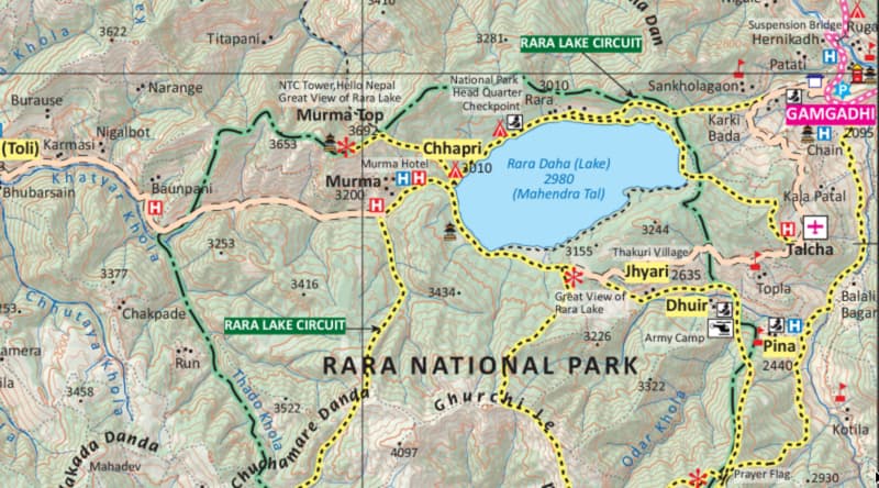 rara lake trek map