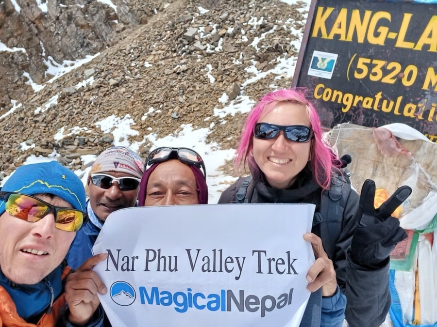 Narphu Valley Kang La Pass with a posture of Magical Nepal