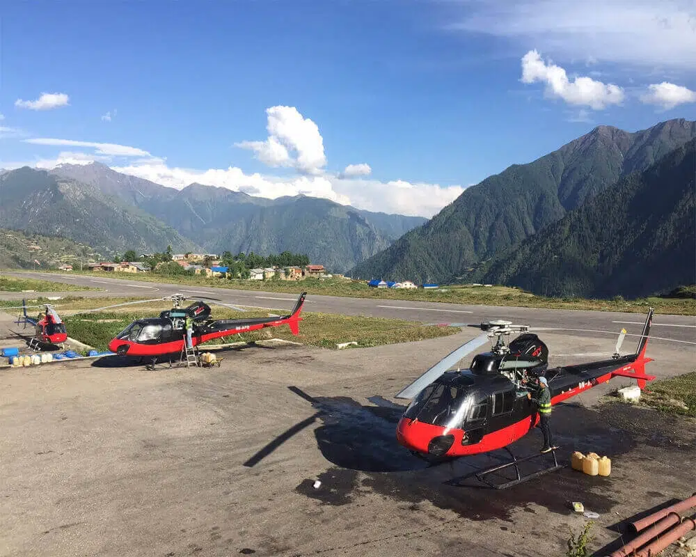 Helicopter refueling in Lukla