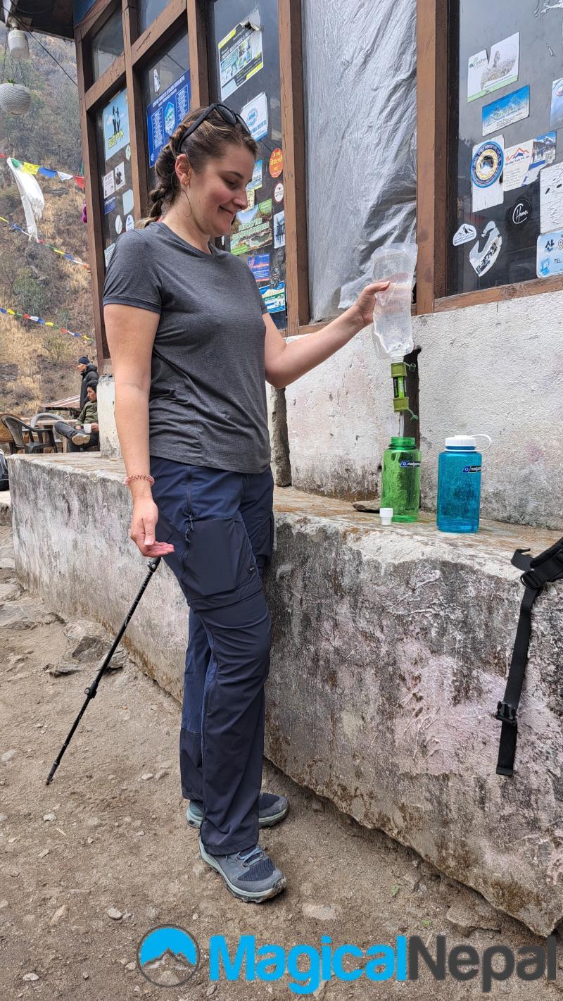 Using water purification in Langtang valley trek 1
