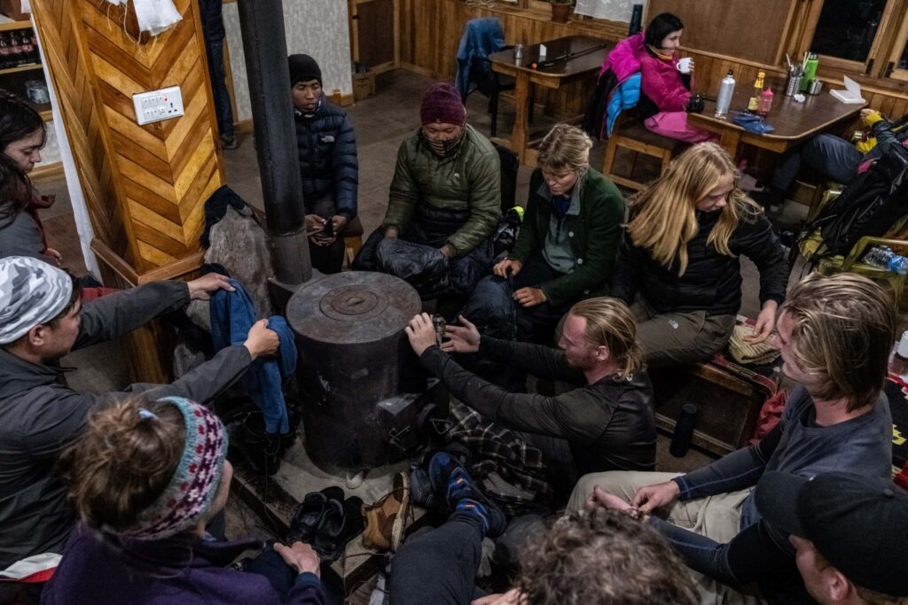 Inside the teahouse heating at Samagaun Manaslu Circuit Trek