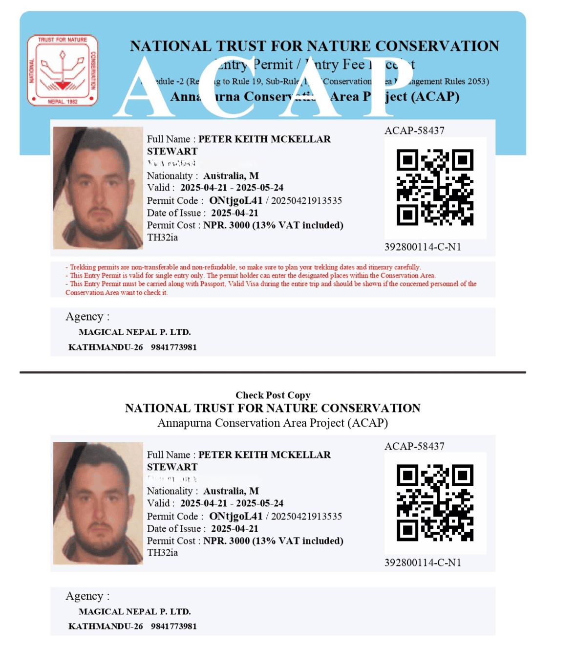 Annapurna circuit trek permit (ACAP)