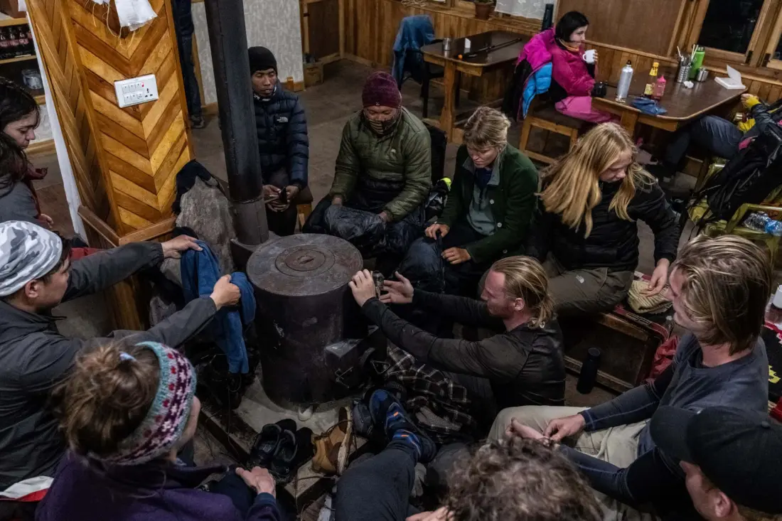 Inside the teahouse heating at Samagaun Manaslu Circuit Trek